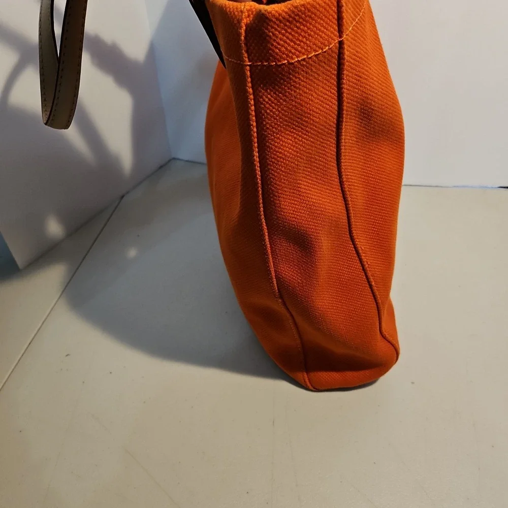 Michael Kors Large Orange Canvas Tote Beige Leather Handles